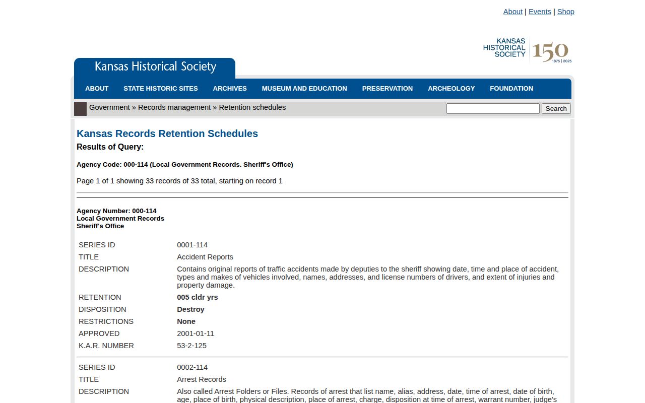 Seward County sheriff booking record retention schedule